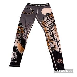 Meerkatsu Tights Midnight Tiger Print Grey Orange Black Wonderful Illustration